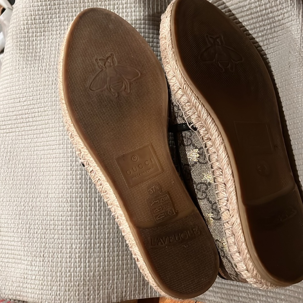 Gucci Logo Espadrille Flat Bees size 37.5 - Picture 9 of 16